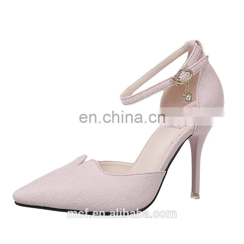 MCH-2400 European trendy pointed toe Nude women leather stilettos ladies fashion high heel shoes wholesale