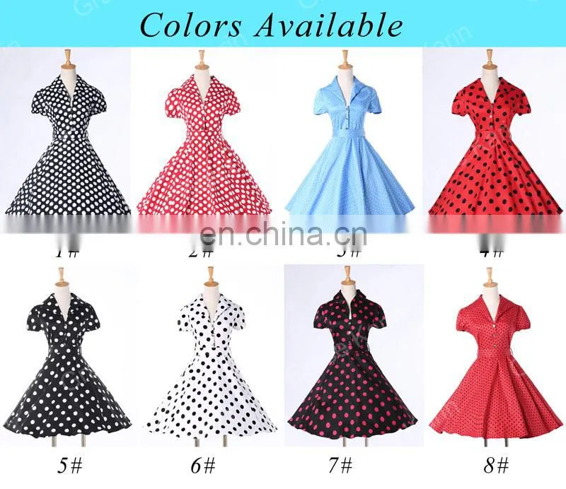 Grace Karin Girls Polka Dot Dress Cotton Cheap Short Sleeve Vintage Dress Rockabilly Dress CL6089-3#
