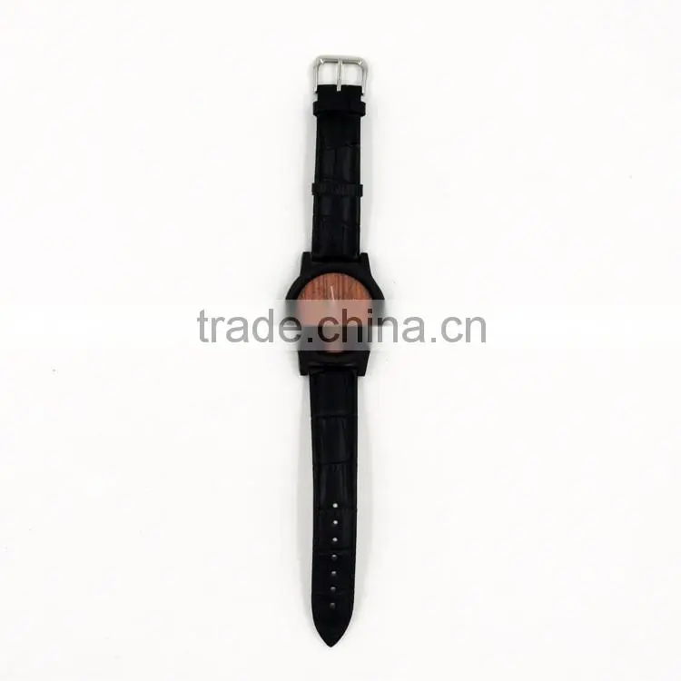 Wholesale Fashion Wood Watch Men Custom Logo Wrist Watch With Genuine Leather Band
