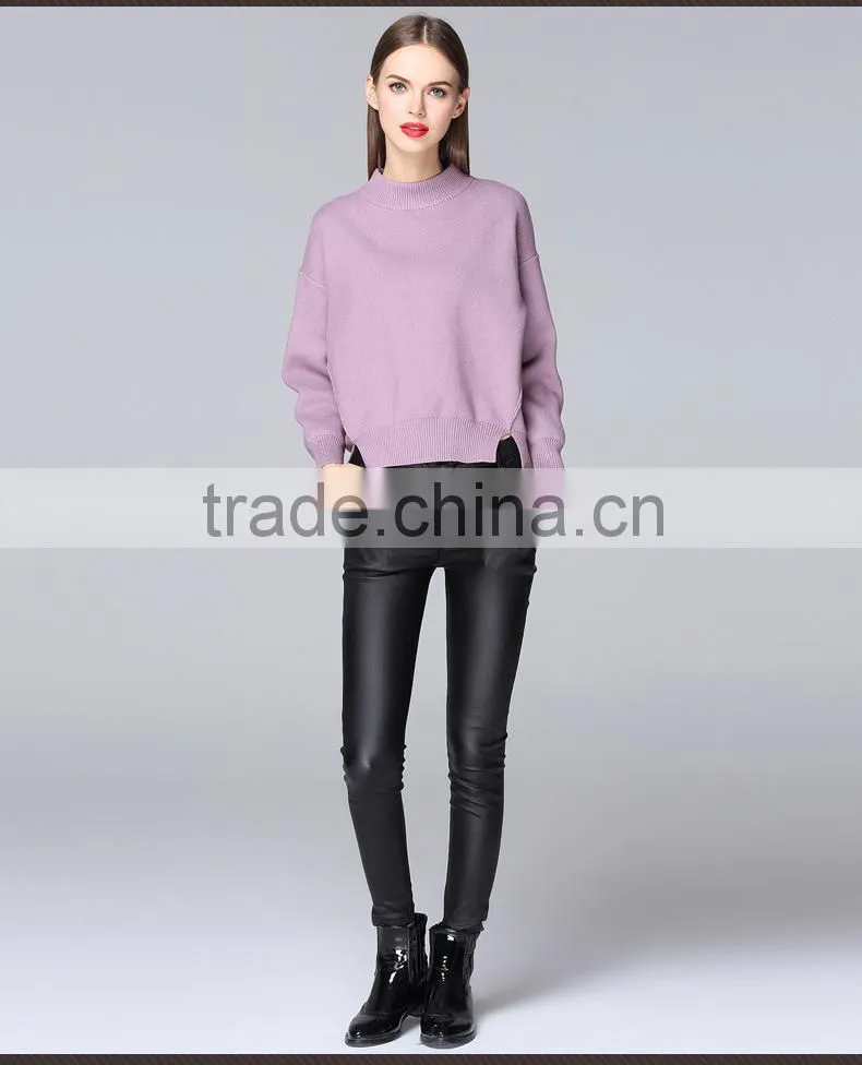 Korea design long sleeve pullover cashmere sweater for ladies