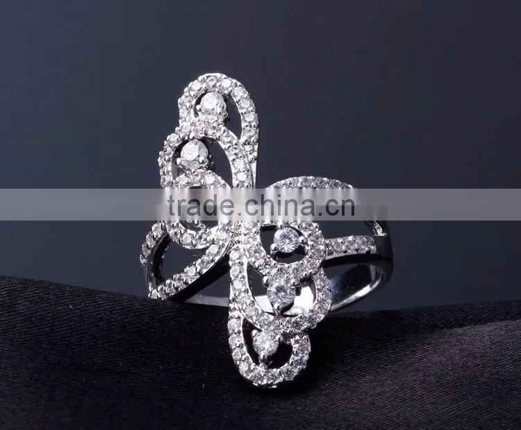 Beautiful Butterfly Shape Party Jewelry Platinum Plated Brass Jewelry Women CZ Ring
