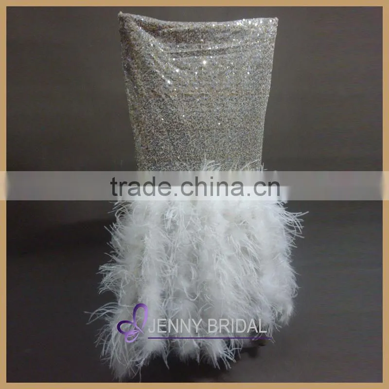 C115B fancy wedding banquet white fur chair back cover