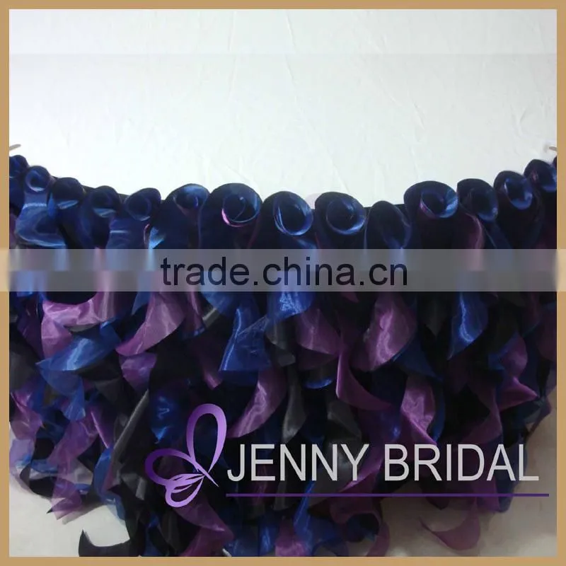 TS055E new fancy organza and taffeta curly willow wedding table skirting