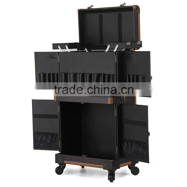 3 in 1 OEM PVC cosmetic makeup case wholesale trolley case with 4 wheels