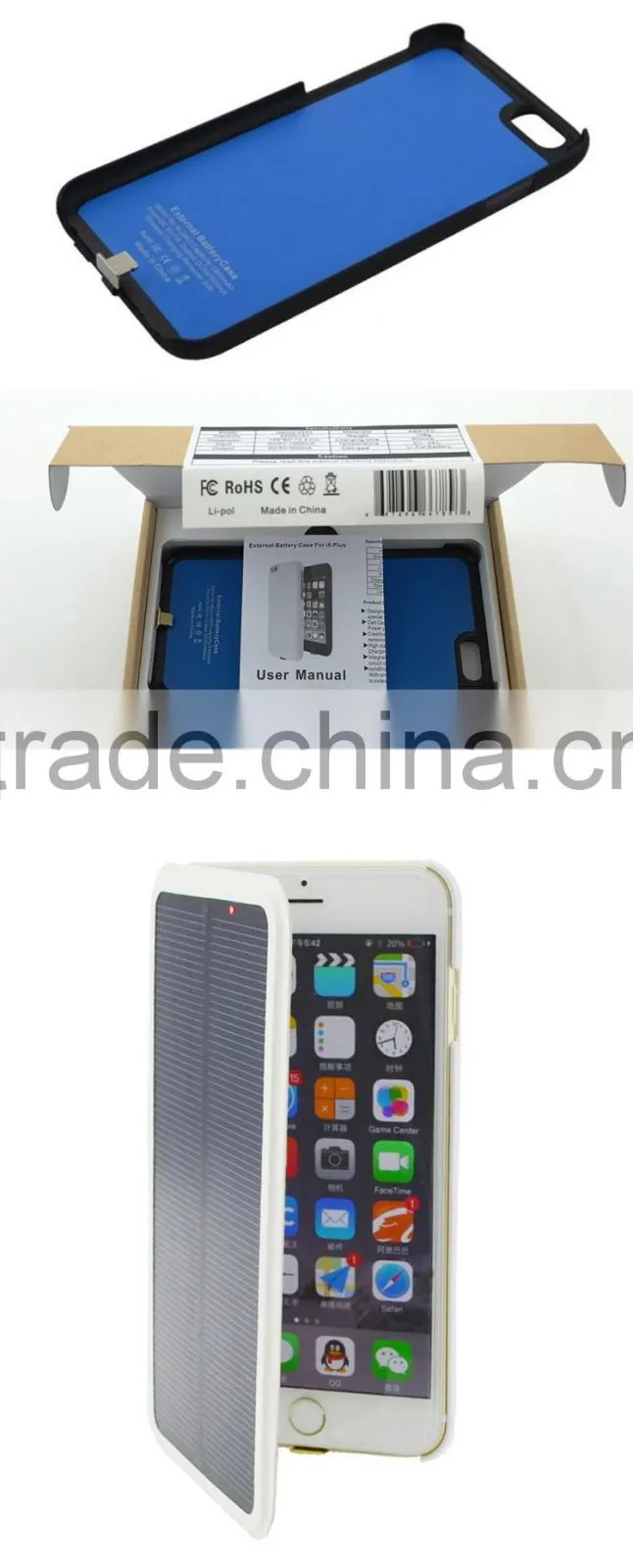 Power bank case rohs battery charger solar power phone case wallet battery replacement back cover solar case for iphone6