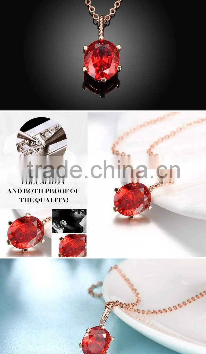 new design women necklace 2016,rose gold chain necklace red zircon