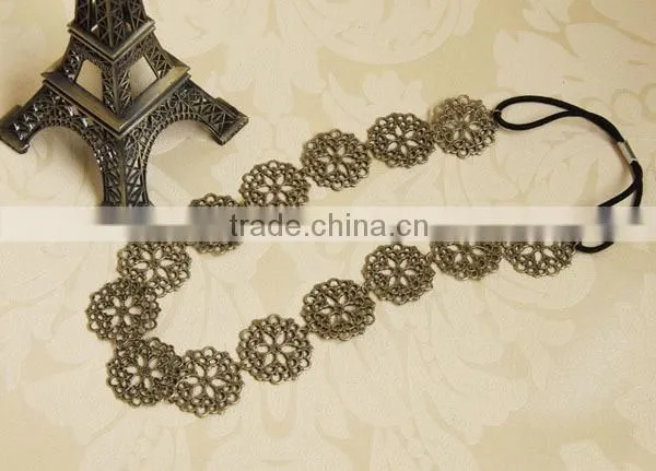 New Lovely Metallic Sweet Lady Hollow Rose Flower Elastic Hair Band Fashion Headband - Gold (Gloden Flower)