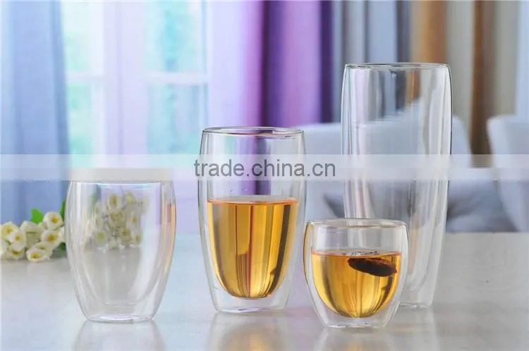 2016clear handmade borosilicate double wall coffee glass cup