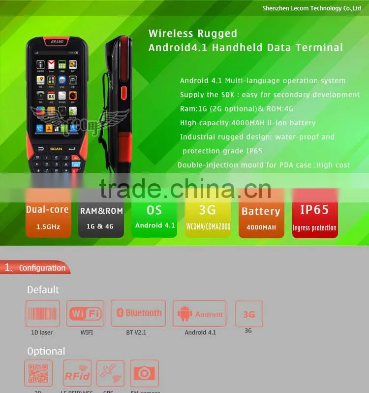 Wholesale Cheap Wifi BT 1D 3G Barcode Scanner PDA With Android OS