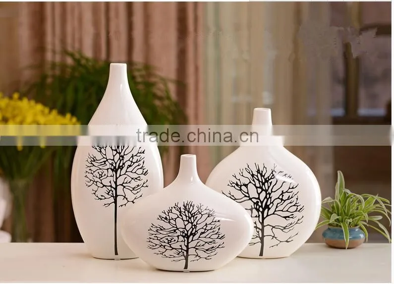 Jingdezhen factory made white ceramic flower vase with 3 pics a set