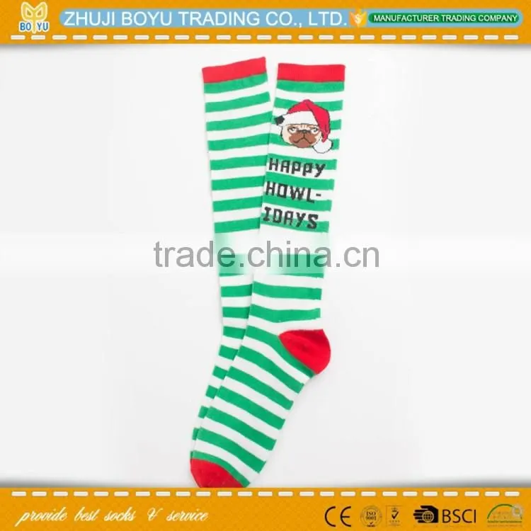 BY-161613 Young girl Knee high socks striped sock ;Colored christmas socks Holiday socks