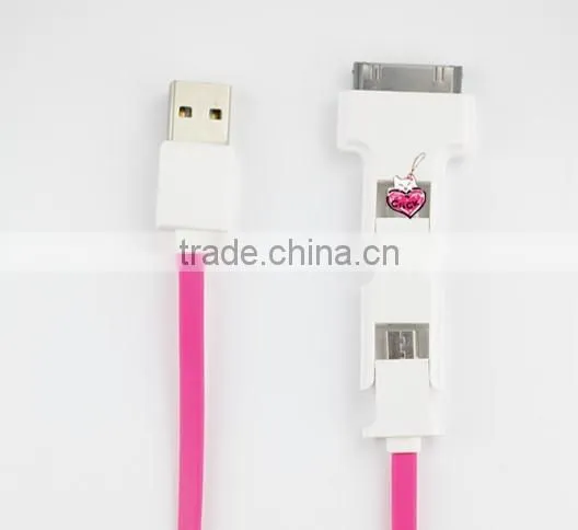 3 in 1 flat cable with micro/i4/i5 for Samsung/HTC/iPhone 4/5/6/6s