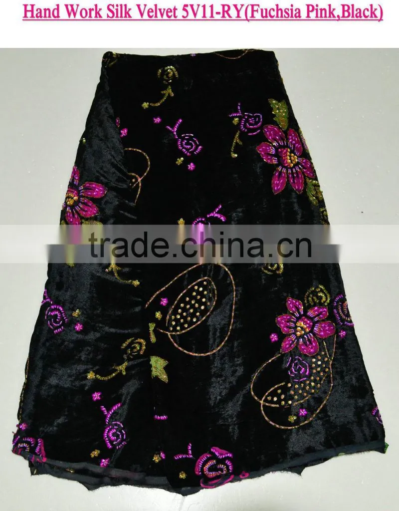Elegant style high quality flower embroidery velvet lace fabrics wholesale