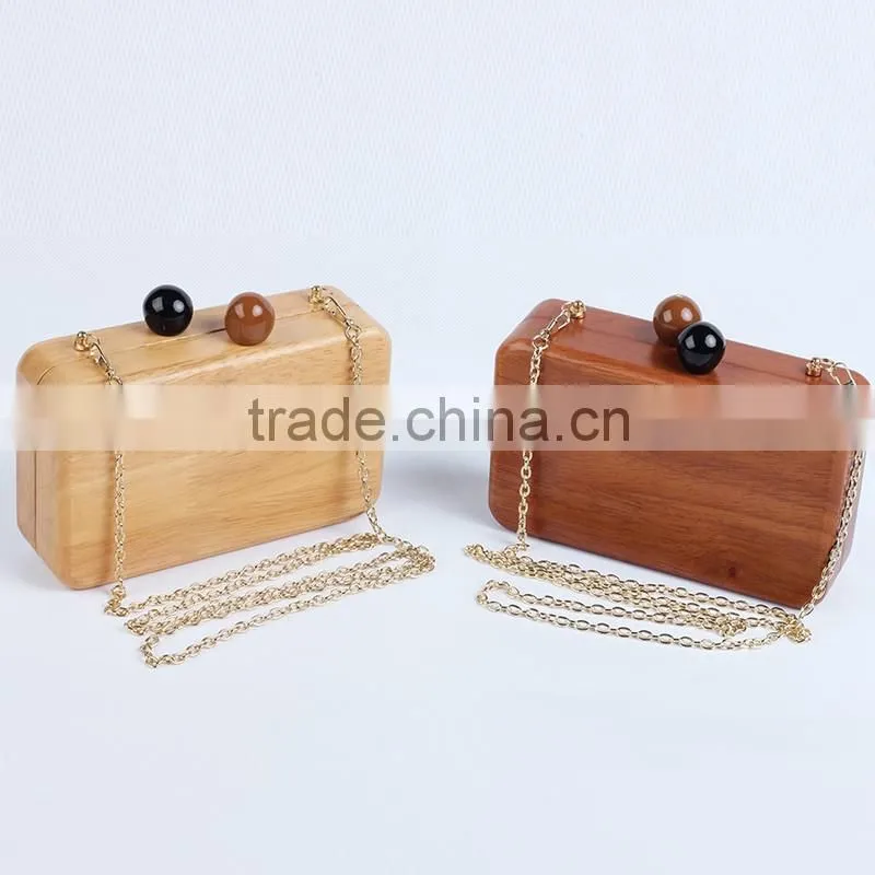 Girls Catwalks Funny Bag Wooden Jewelry Box Evening Bag Bridal Wood Clutch Bag Chain Shoulder Bag Mini Pouch Handbags
