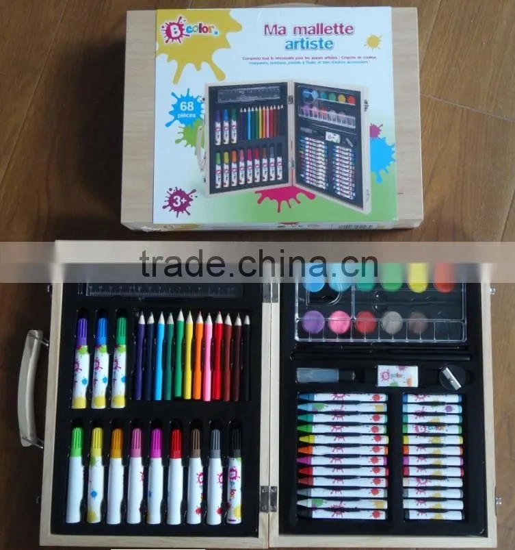 2015 New Product Hot Sales Beautiful 68pcs Drawing Art Set In Wooden Case For Kids Gift