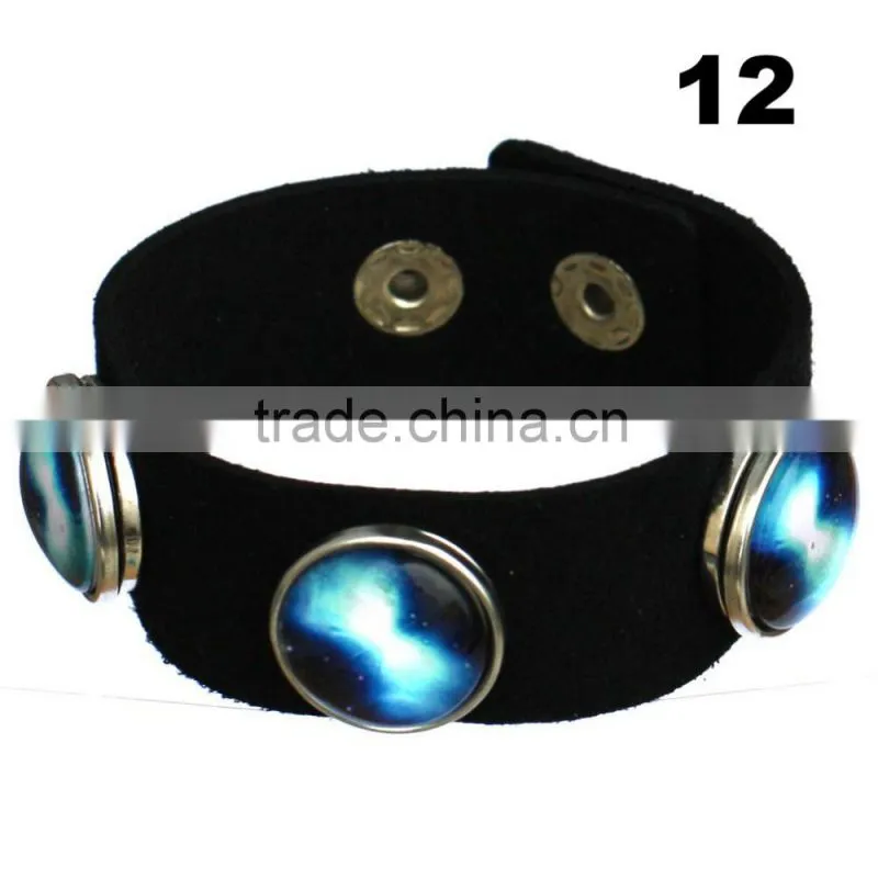 Wholesale Glass Nebula - Galaxy Space - Novelty Leather Metal Cuff Buttons Bangle Bracelet