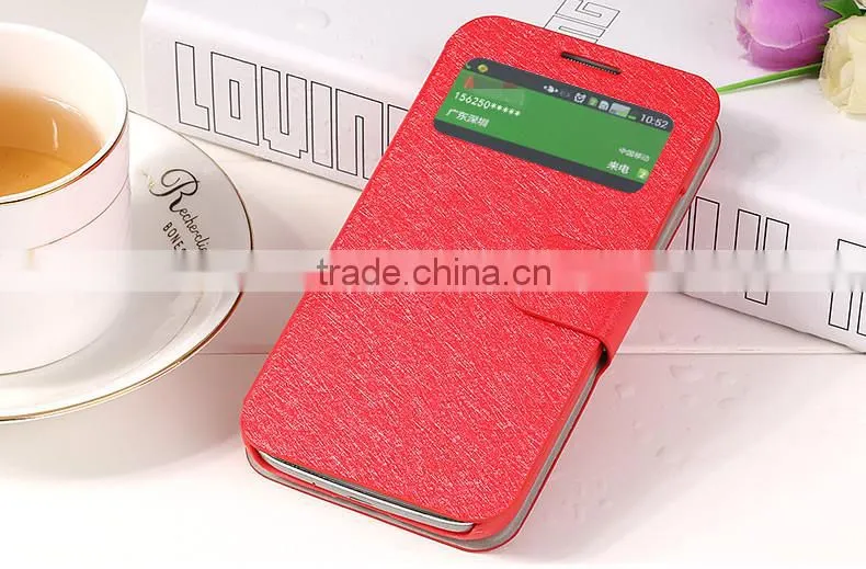 Single Open Window View Design Magnetic Buckle Leather Flip Case For Samsung