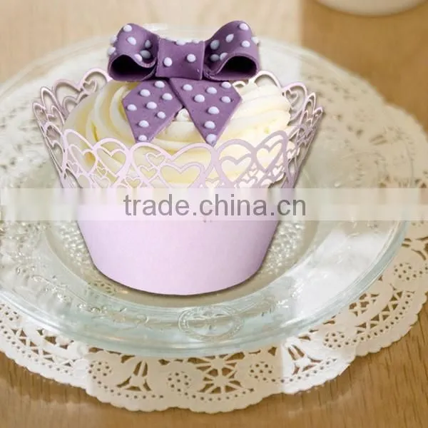 lovely and funny pink heart laser cut wedding cake decoration paper wrappers