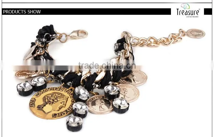 Handmade gold plating alloy cion shape charm bracelet jewelry for women wholesale 2016