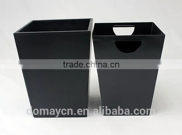 Faux leather waste bin with metal insert
