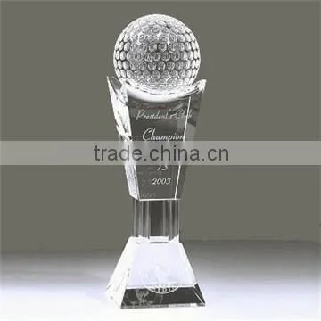 Wholesale New Design unique Crystal glass Golf Trophy for sports souvenir