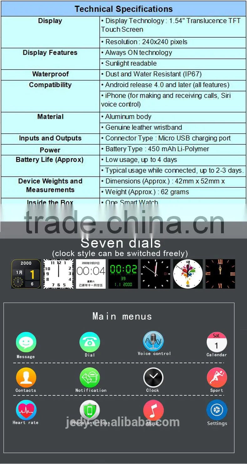 BTW-W03 Smart watch with heart rate monitor Free-scale Sync android and ios Capacitive Touch screen 1.6 inch OLED 240*240 pixel