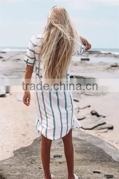 2016 Alibaba ladies stripe overcoat women long top and beach wear