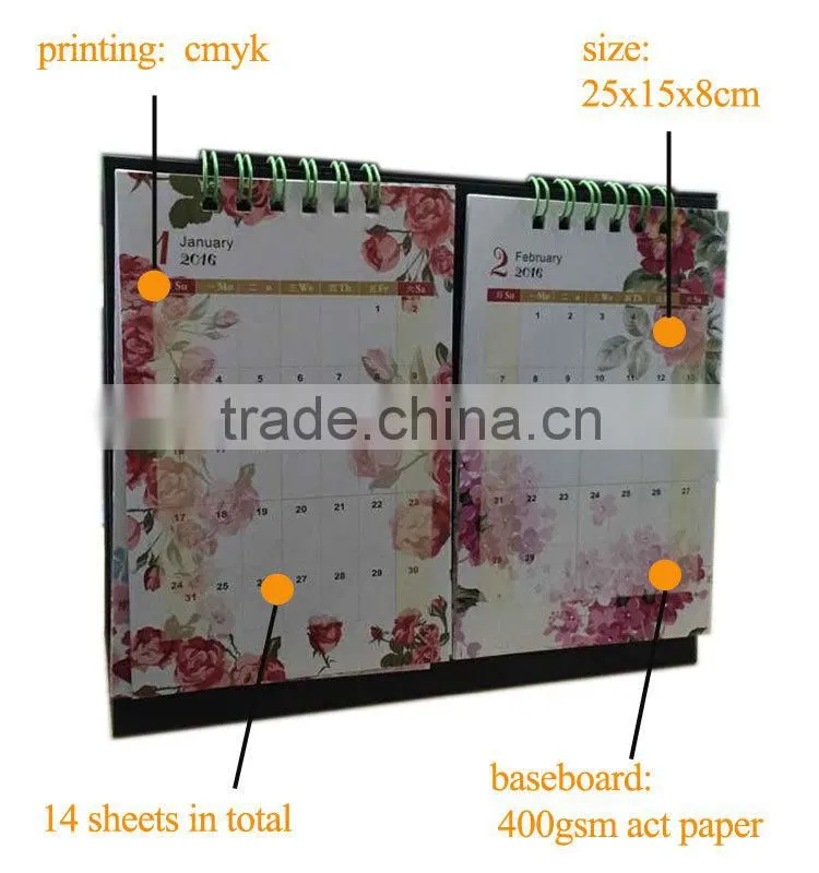 2016 Pink floral spiral bound double flip calendar