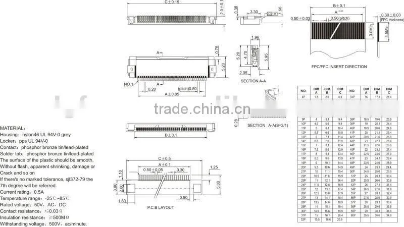 0.5mm SMT quick lock FPC Connector 0.5E-nPBX