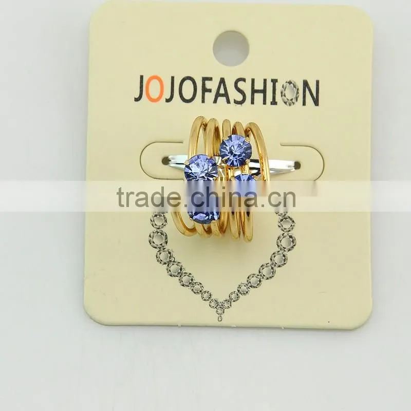 Hot sale multi layers gold plated crystal shiny sapphire gem finger ring