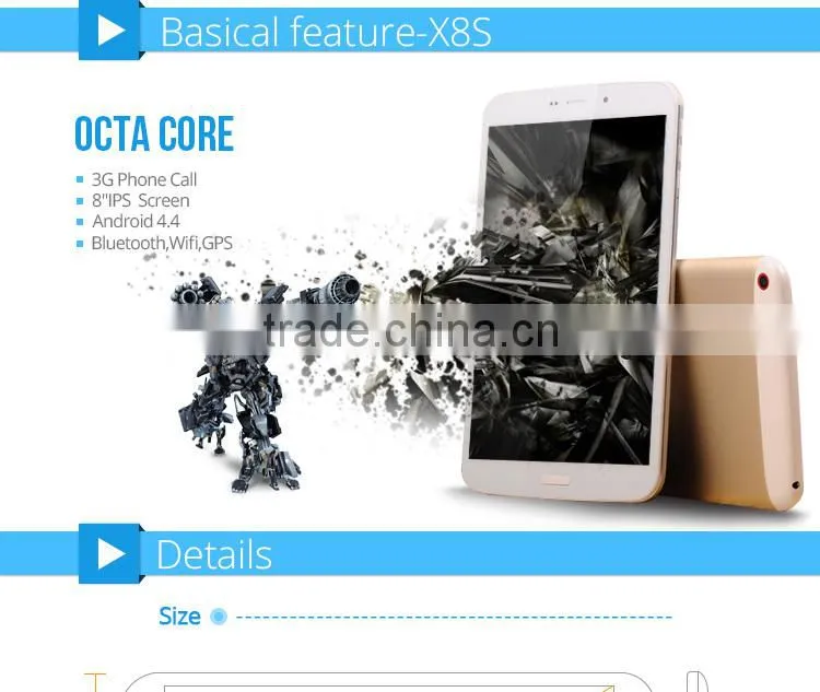 MTK6592 1.7GHz Android 4.4 octa core 8 inch tablet 3g IPS 1280*800 antenna