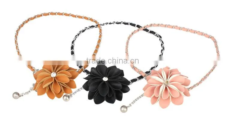 Fashion PU Flower Metal Waist Chain Female Belt SWF-W15062926