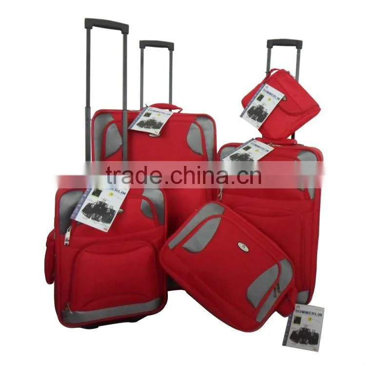 2015 Popular Red fabric trolley suitcase 5pcs Set EVA Luggage Bag / unique luggage sets/beautiful luggage sets