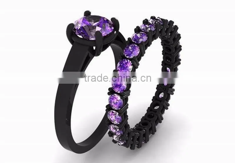 Simple Design Antique Ring Amythest Couple Ring Sets For Lovers