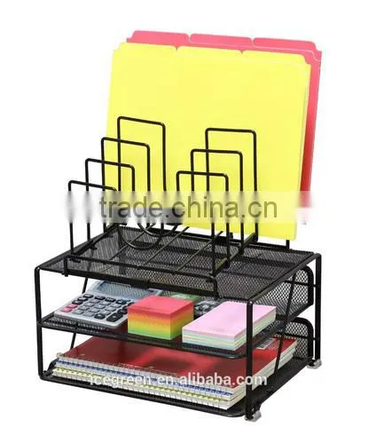 Black Metal Wire 4 Compartment Office Desk Drawer Organizer Tray / Open Storage Bin Basket Rack