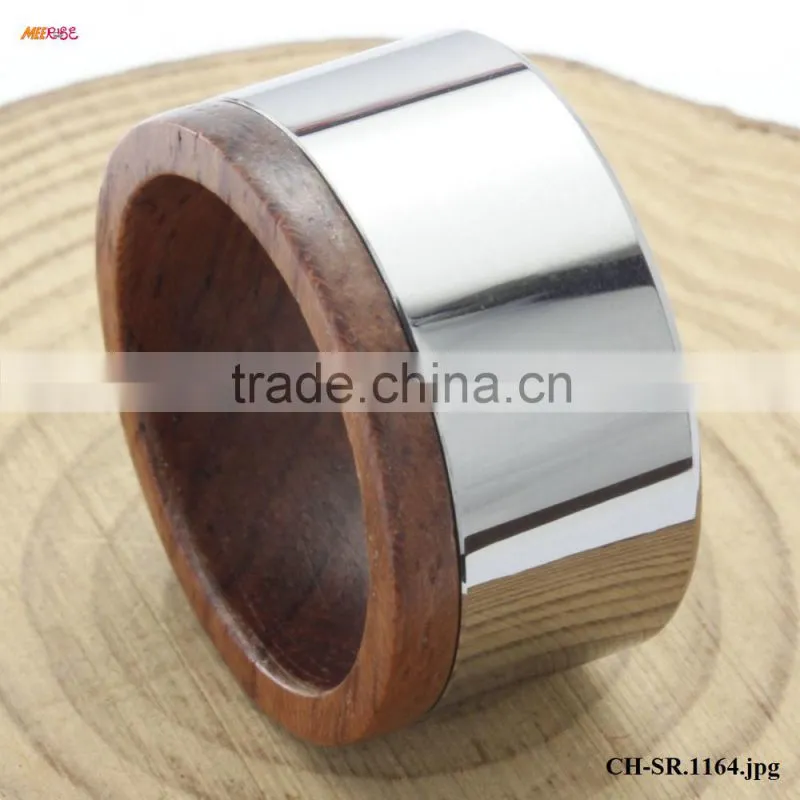 Fashion Wood Jewelry Brushed Surface KOA WOOD Inlaid Inner Titanium Ring