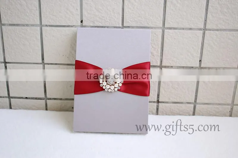 Elegant grey Wedding Invitation Card Box with brooch