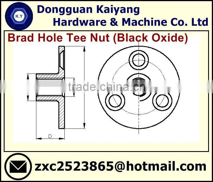 Brad Hole Tee Nut (Furniture Fastener); Black Oxide; M12