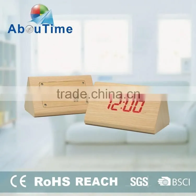 2016 New luxury triangle wooden led alarm clock