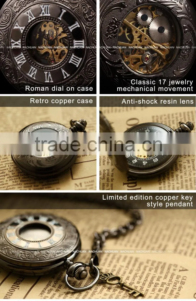 KS Skeleton Dial Hand Wind Analog Men Mechanical Pocket FOB Watch