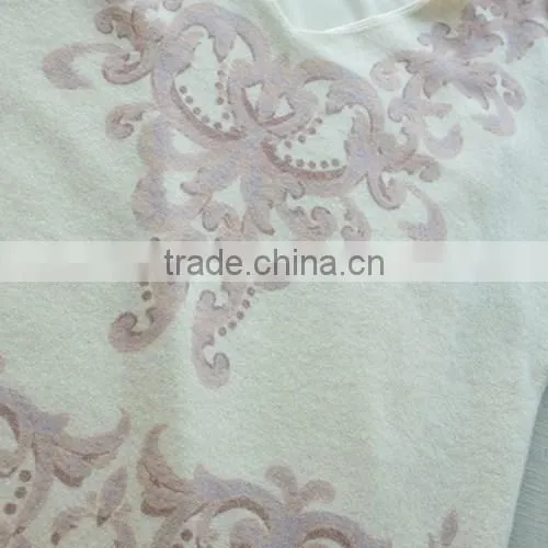 Lady half sleeves print woolen dress with V-shape neckline