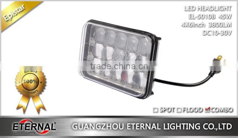 4x6in 45W sealed beam led headlight dual beam light with H4 plug for Dodge GMC Lincoln Maserati with out mounting brackets