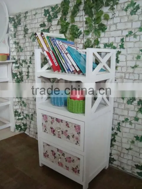 modern design white wooden cabinet with wicker drawers