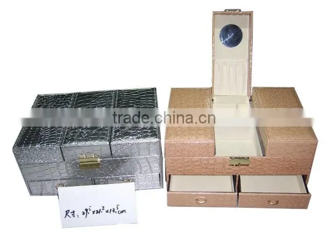 Faux Leather Jewelry Box, Jewelry Organizer Case with Lock and Storage Drawers