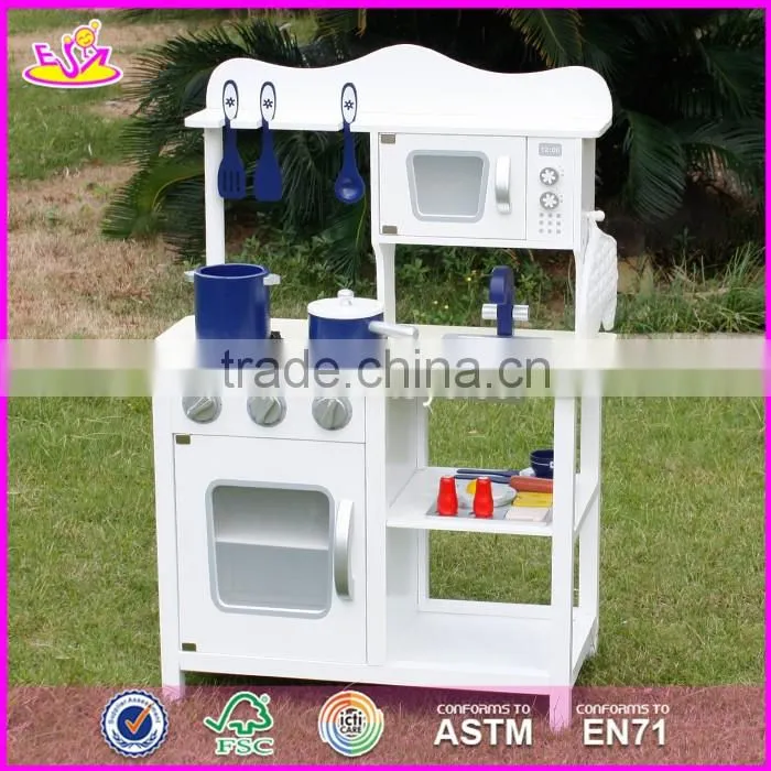 2017 New design children pretend play white wooden toy kitchen play set W10C045W