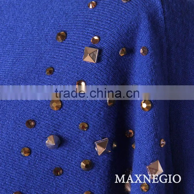 Women royal blue boat neck bat sleeve sweater cashmere sweater dress