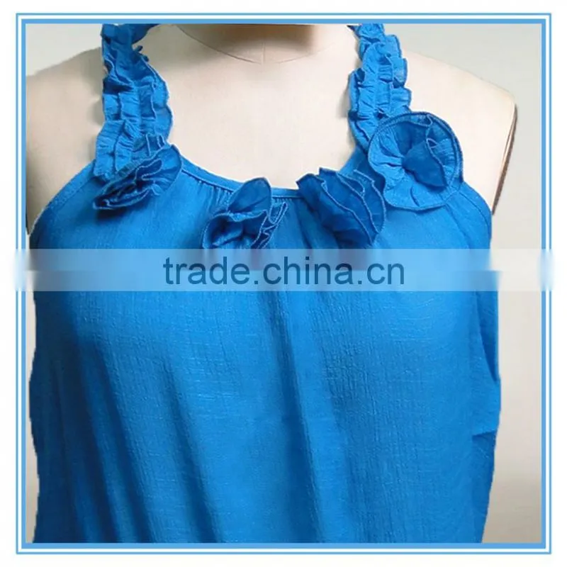 Ladies casual sleeveless fashion blouse front neck design top