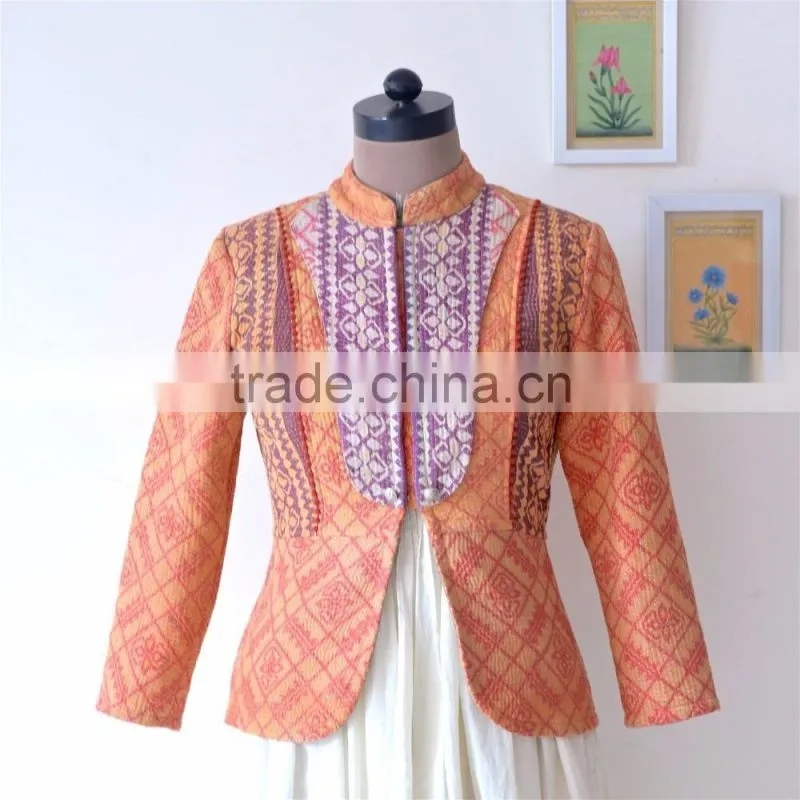 Vintage Kantha Boho Jacket in One of a Kind Aztec Print ~ Small
