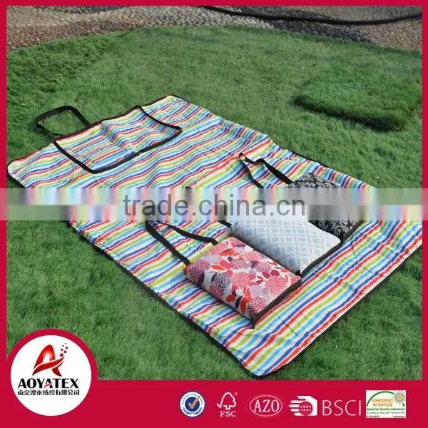 Handbag style 100% cotton waterproof outdoor picnic blanket