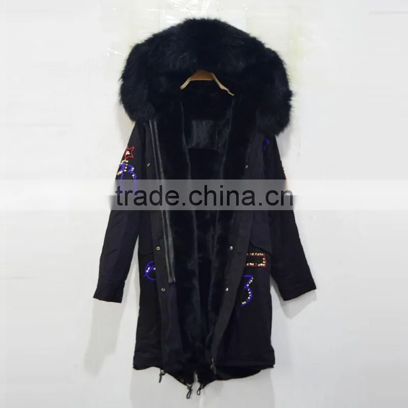 New Fashion black long Britain beading faux fur coat for men